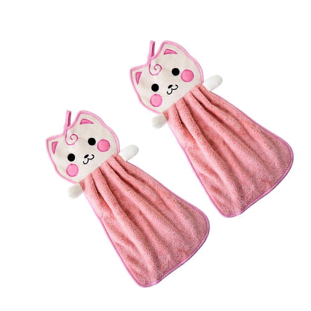 Cute Cat Towels Polyester Water-Absorbing Hand Towel Design 2Pcs
