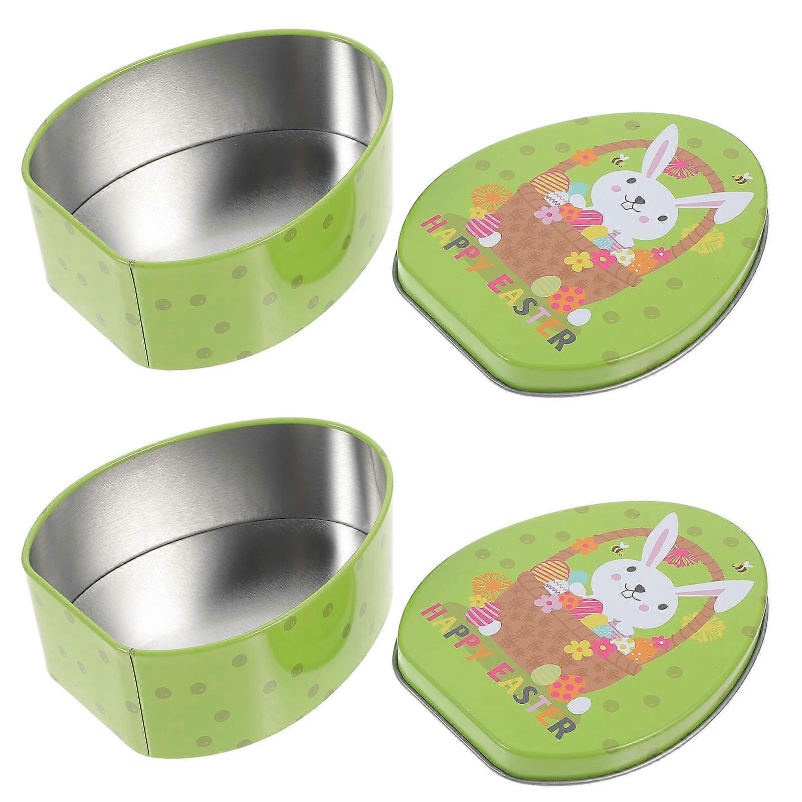 Treat Boxes For Candy Egg Shaped Box Easter Celebration Portable Tinplate Biscuit Box 2Pcs