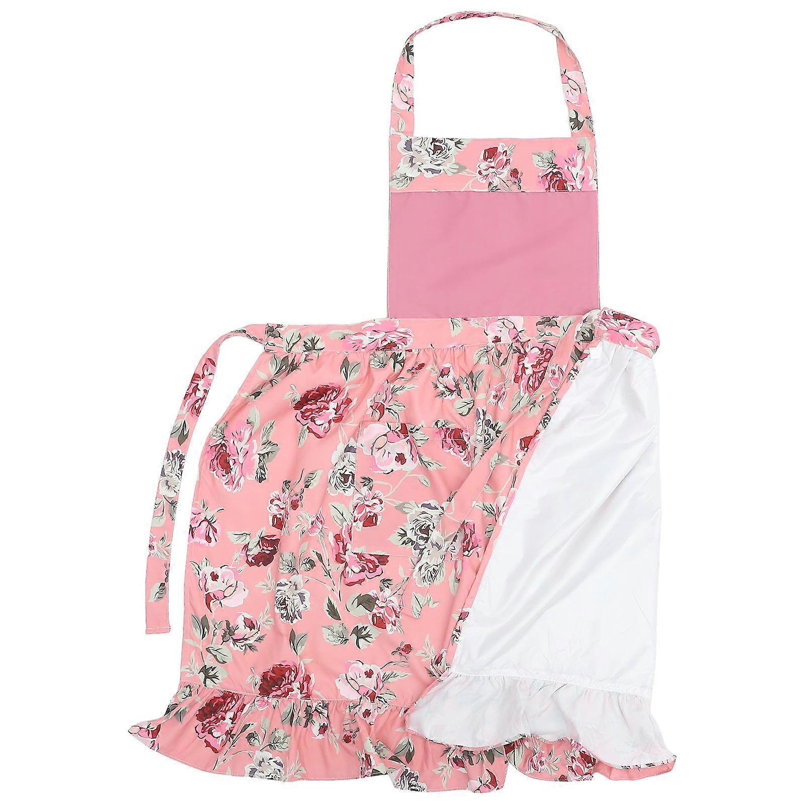 Floral Apron Women Apron Elegant Gardening Accessory Pink Polyester Storage Function 1Pack