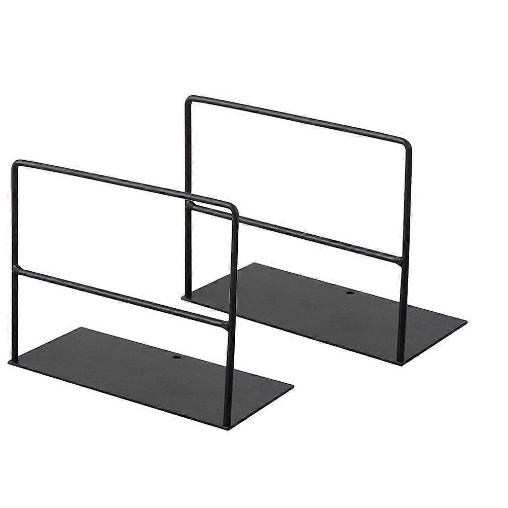 Black Iron Book Supports 2PCS Desktop Organizer for Magazines and Files Sturdy Resistant Rack for Office Use