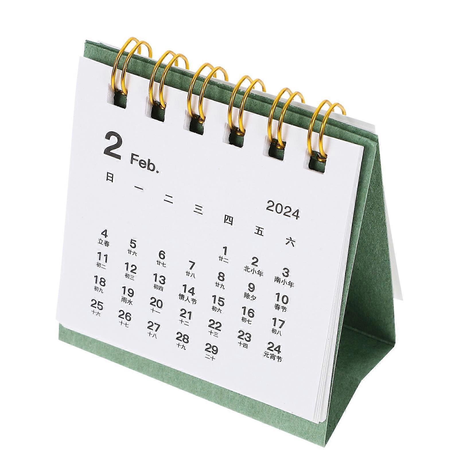 Ultra-Thin Desk Calendar Calendar 2023 2024 for Office Use Green 7X6.3X3.2CM Standing Design 1Pcs