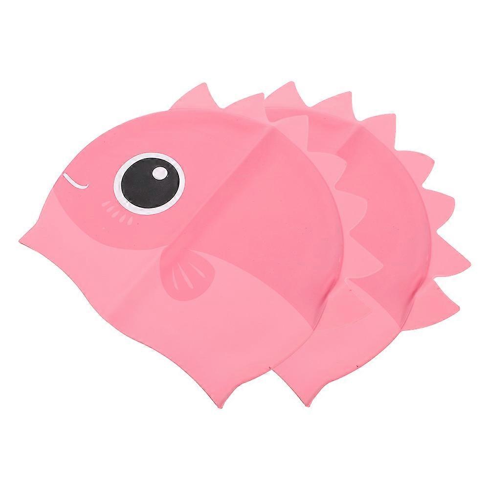2pcs Cute Silicone Swim Caps Comfortable Stretchy Bathing Hats for Pool Beach Outings Fun Cartoon Design