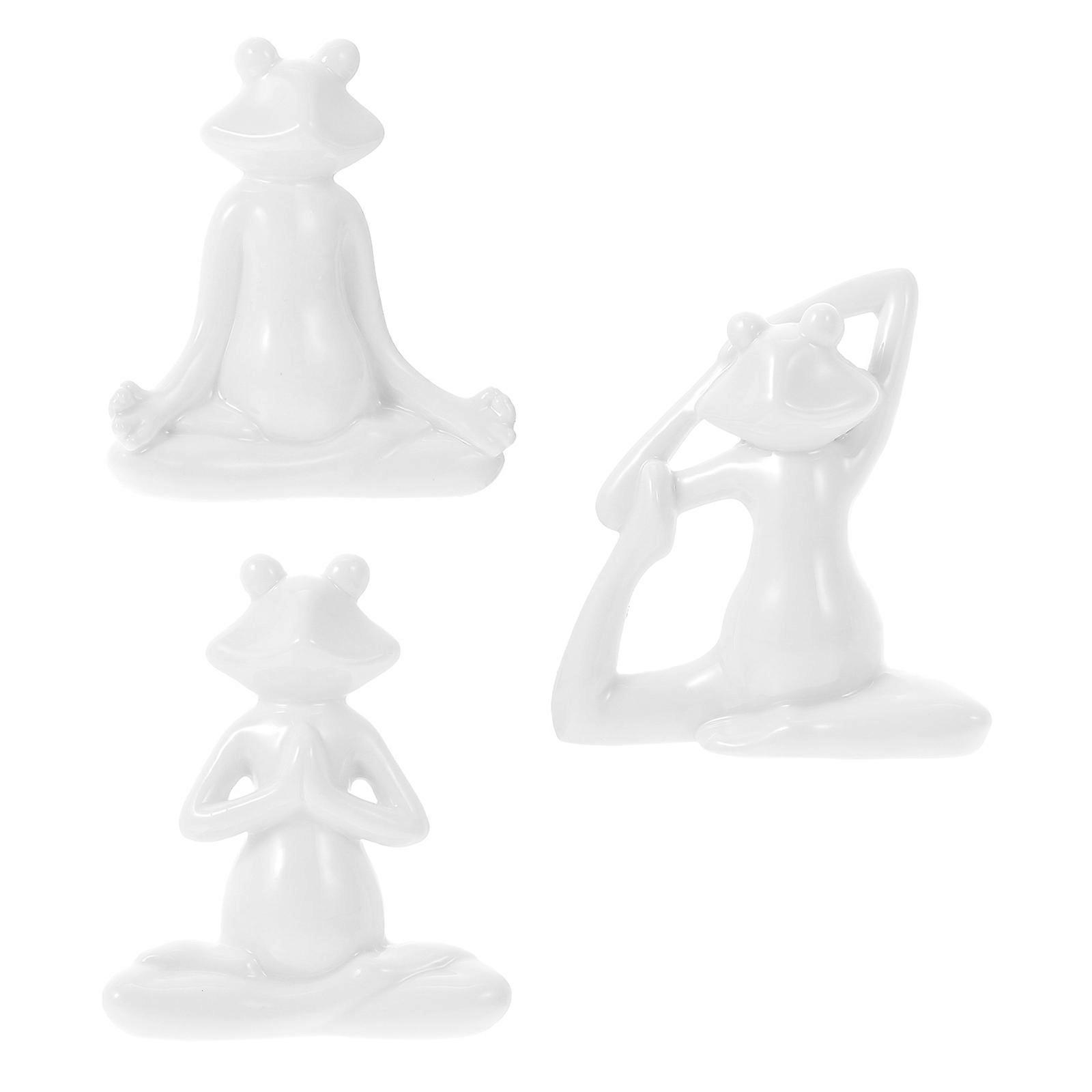 3PCS Small Ceramic Yoga Frogs Adornment Desktop Ceramic Yoga Frogs Decoration Random Style