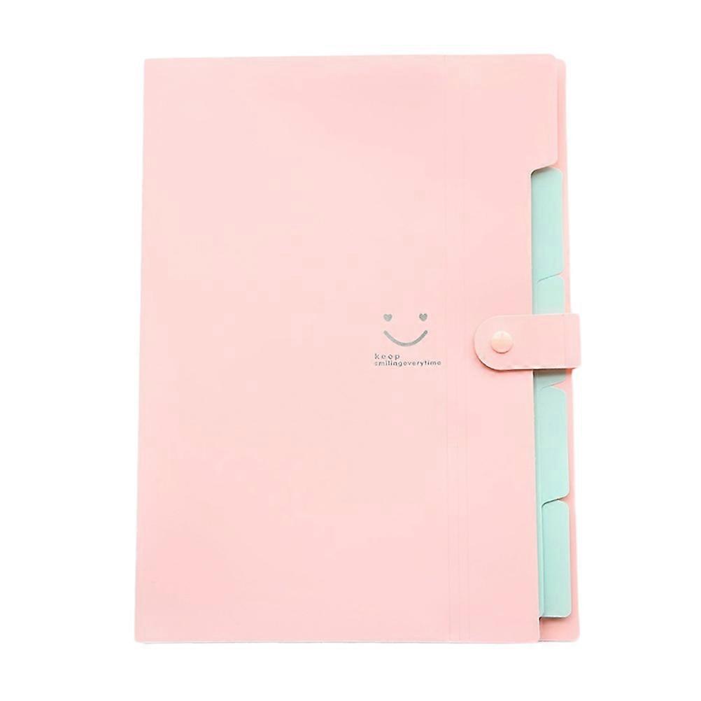 Pink PP Material File Holder with Snap Closure and 5 Expandable Pockets for Secure Storage A4 Size