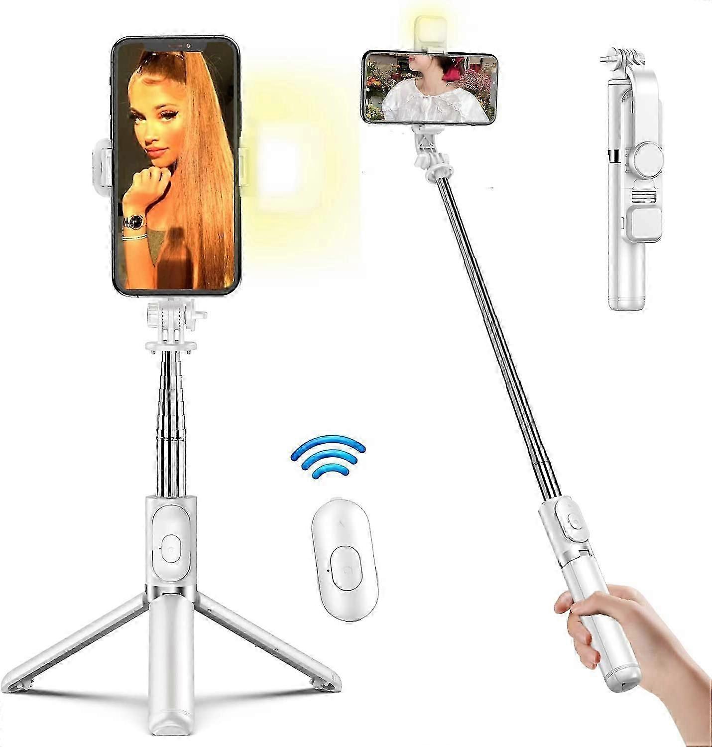 Trépied selfie stick avec télécommande et lumière annulaire LED, bâton selfie extensible 3 en 1