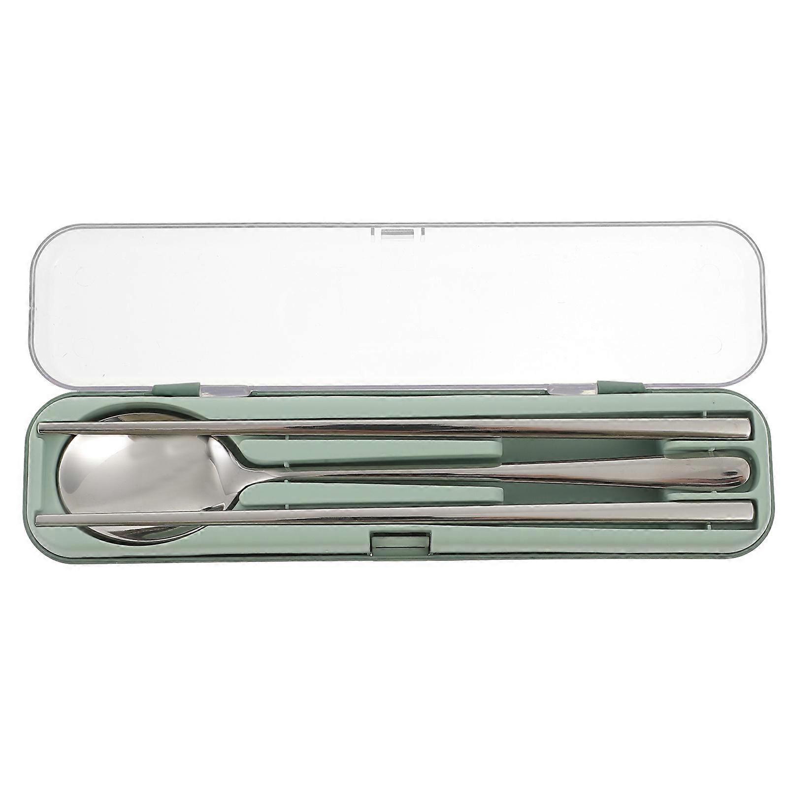 Stainless Steel Cutlery Set with Storage Box – Reusable Portable Utensils for Camping, Picnic, and Household Use – Safe Rounded Edges