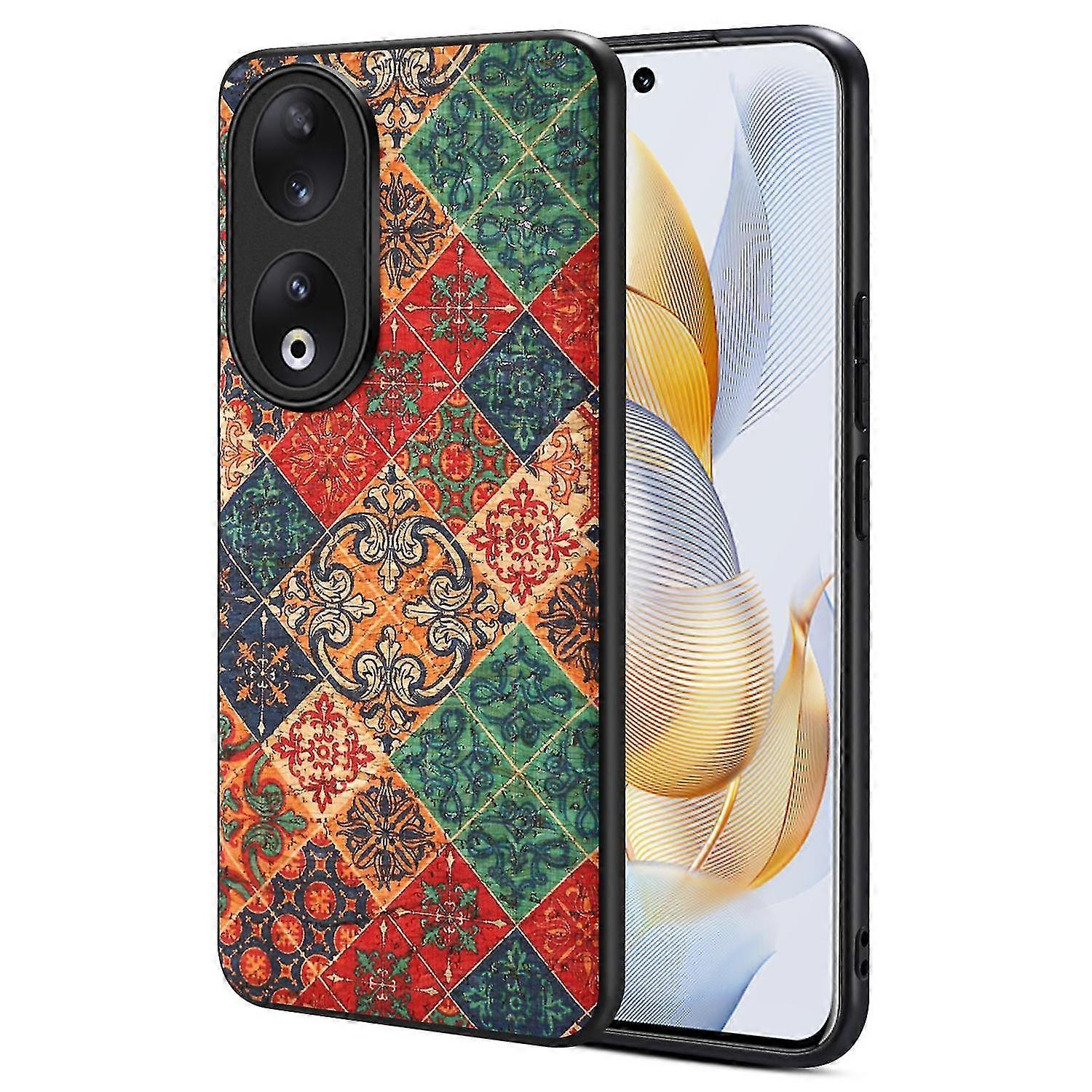 For Honor 90 Flower Pattern Leather Coated PC+TPU Protective Case - Winter / Blue