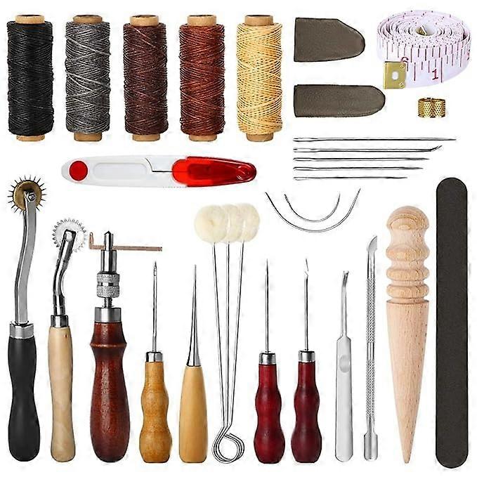 31 יחידות כלי תפירה מעור סט כלי תפירה ידניים DIY עם ערכת אצבעון חוט שעווה Groover Awl