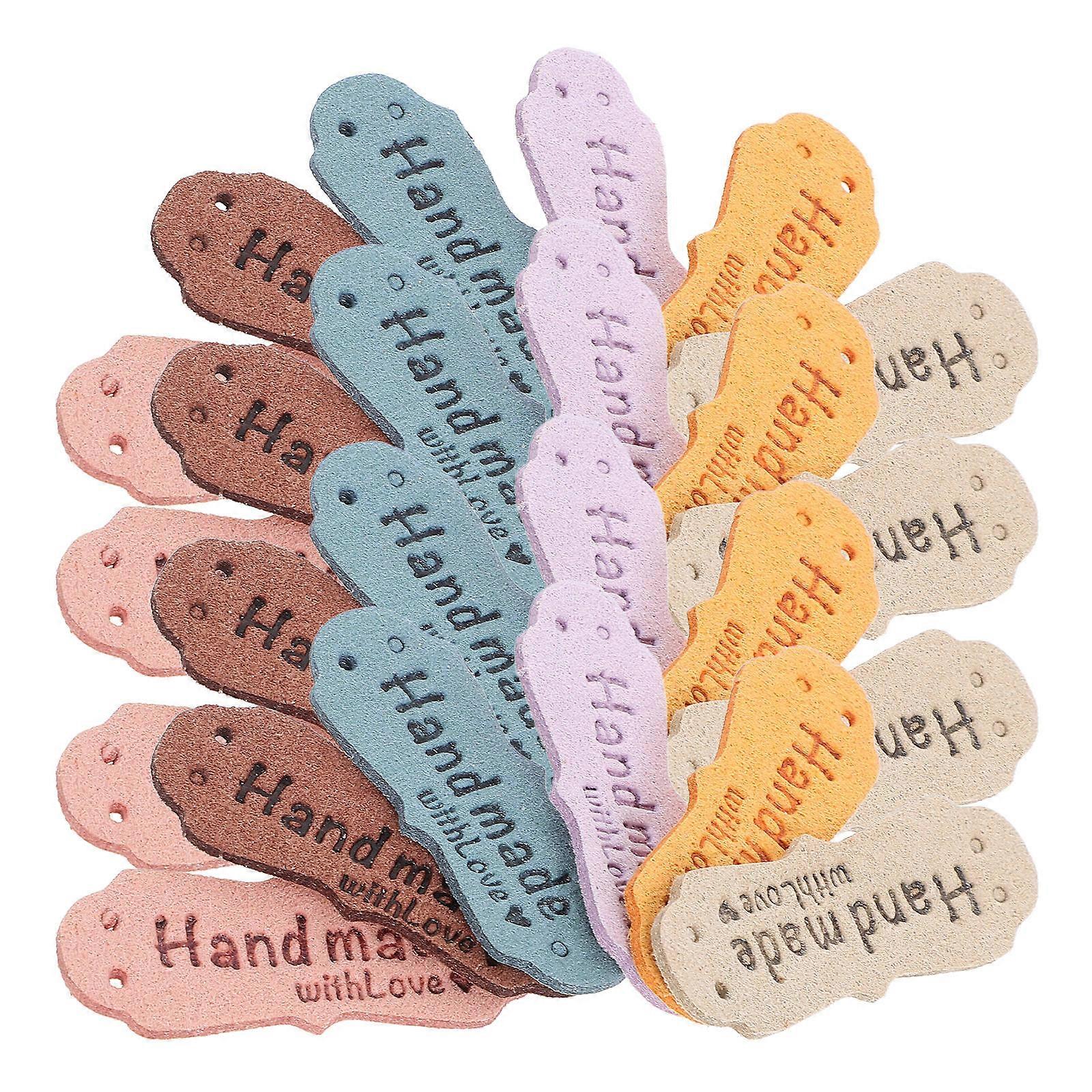 60pcs PU Handmade Clothing Labels, Embossed Sewing Tags for Knitting, Crochet, Beanies, Crafts, Durable & Fade Resistant