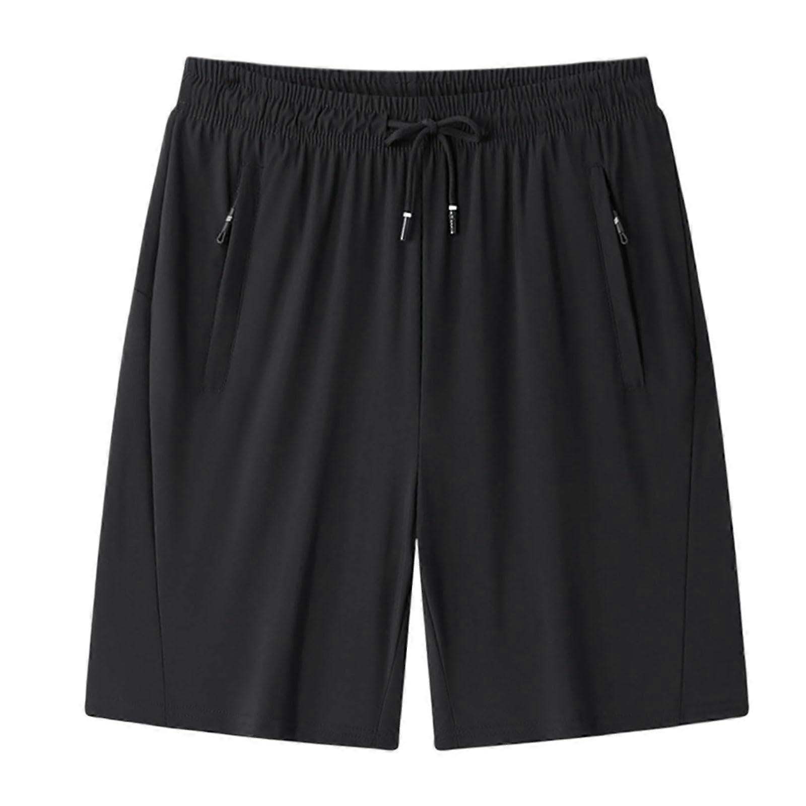 Men's and Women's Stretchable Shorts with Pockets, Drawstring, Black 7XL