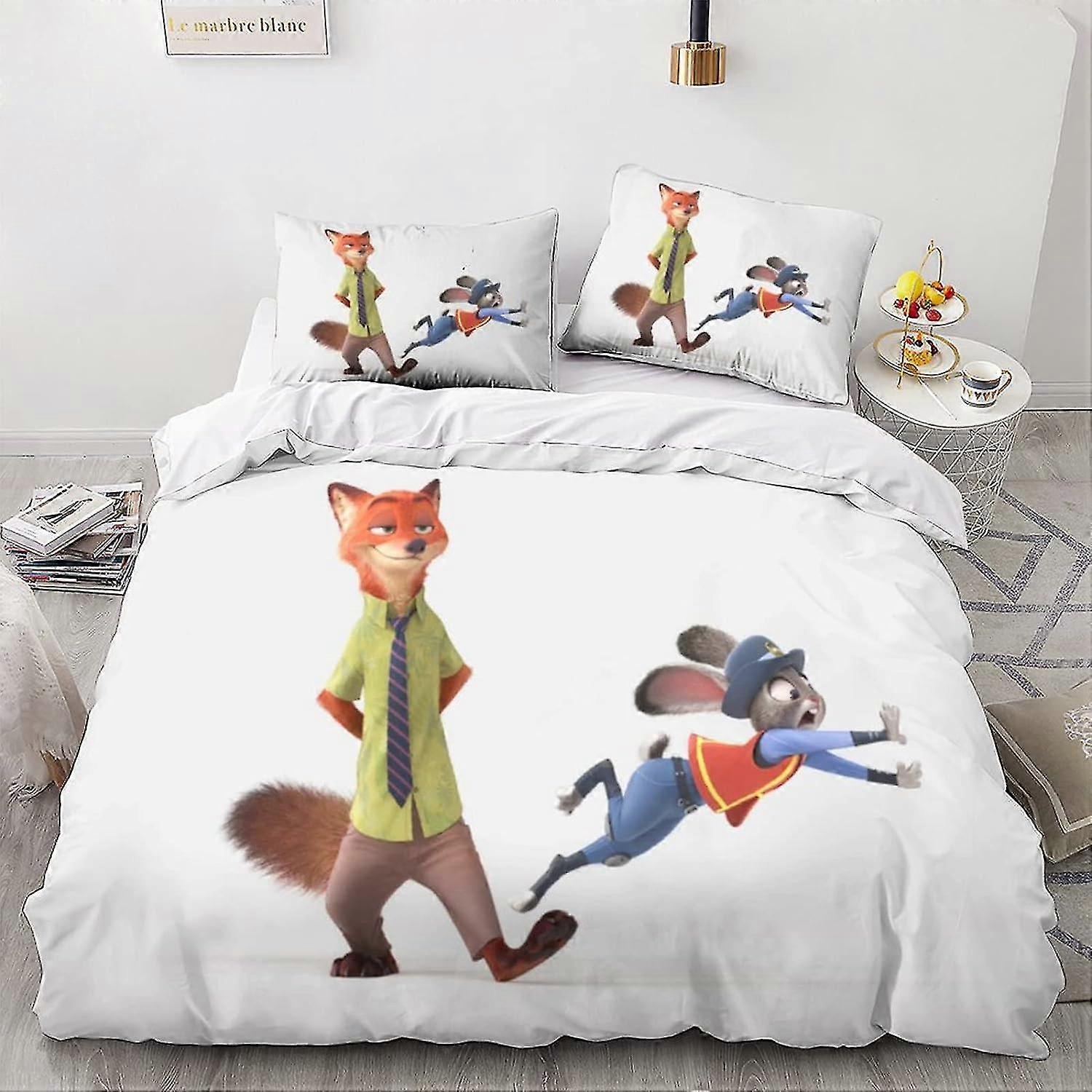 Conjunto de capa de colcha 3D Zootopia para crianças e adultos - 3 peças com zíper e fronhas de microfibra macia