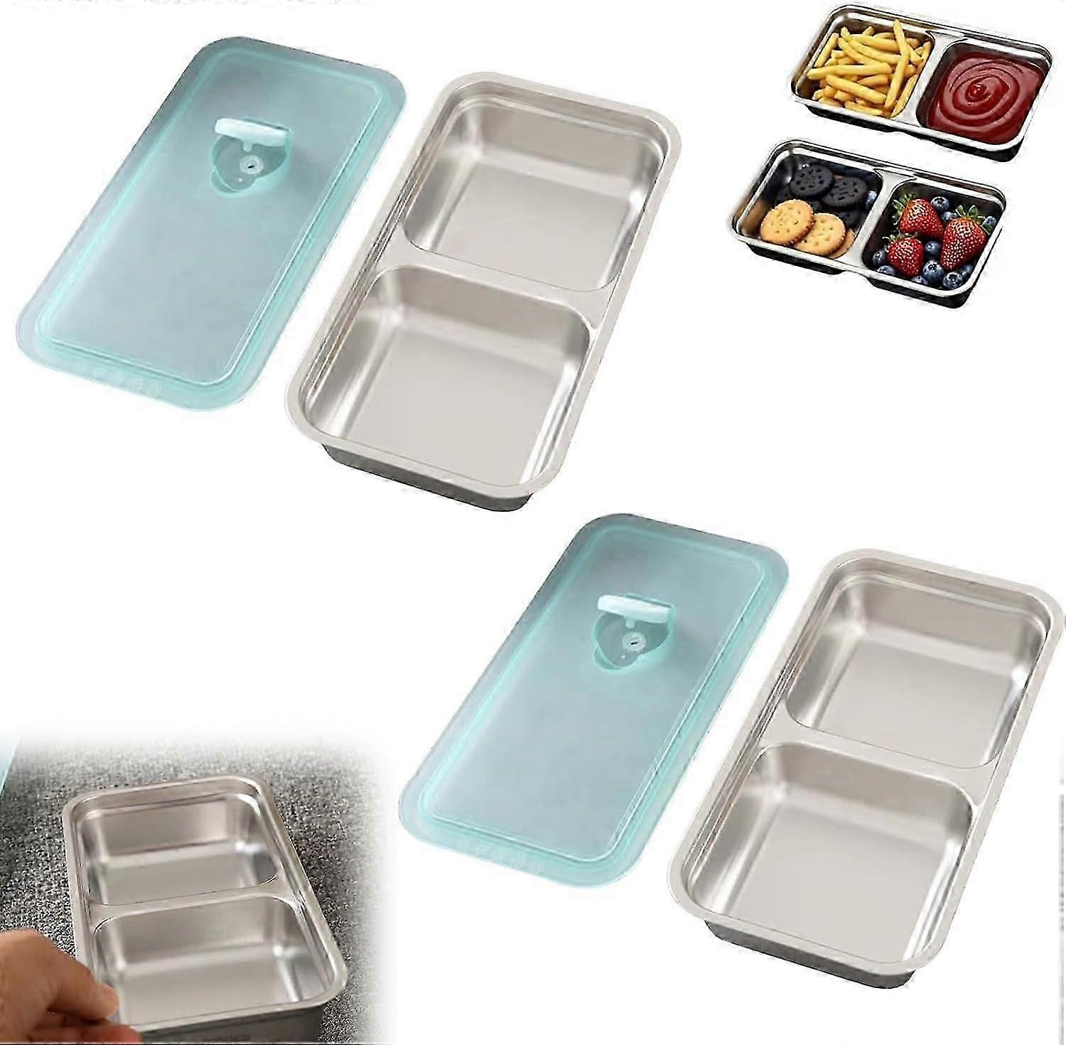 Grab and Go Snack Containers Reusable, Stainless Steel Double Compartment Snack Containers, Reusable Condiment Container with Lids, Suitable for Trave