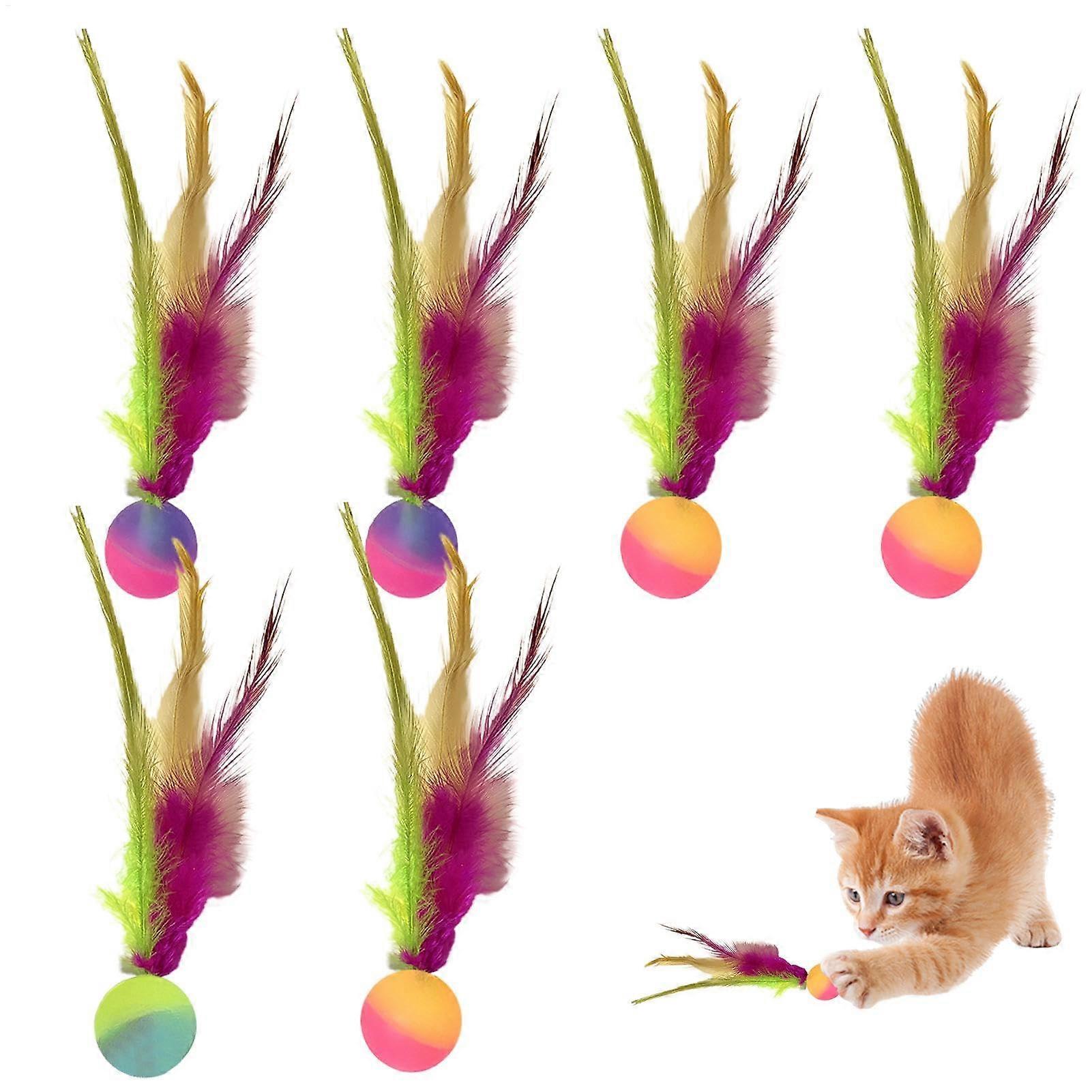 Elastic Cat Balls with Feathers | Interactive Rolling Cat Toy for Kittens | Soft, Colorful, and Durable Design