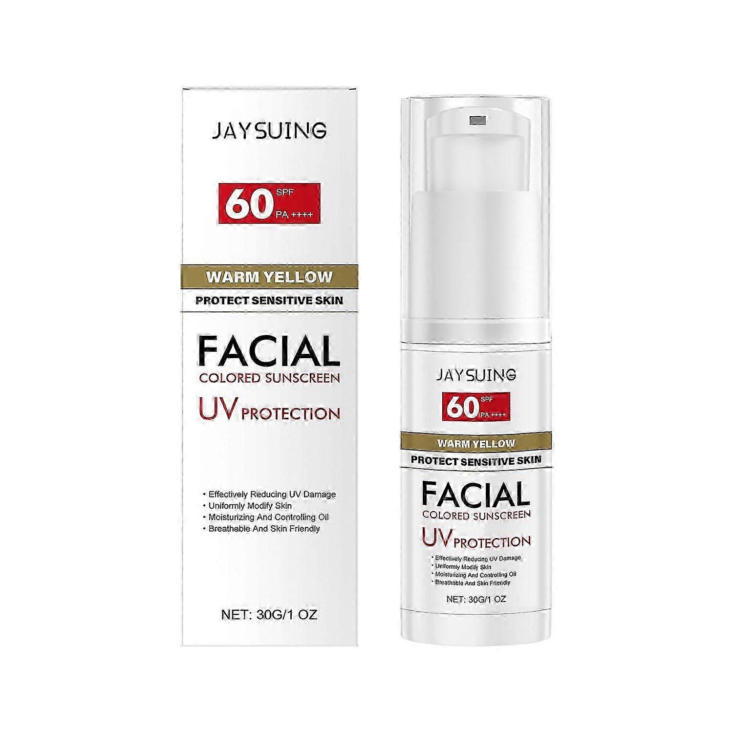 واقي من الشمس ملون للوجه SPF 60 ، مرطب للوجه SPF 60 ملون للبشرة الحساسة ، كريم شمس للوجه يوميا ملون ، خفيف ومسامي ، غير دهني