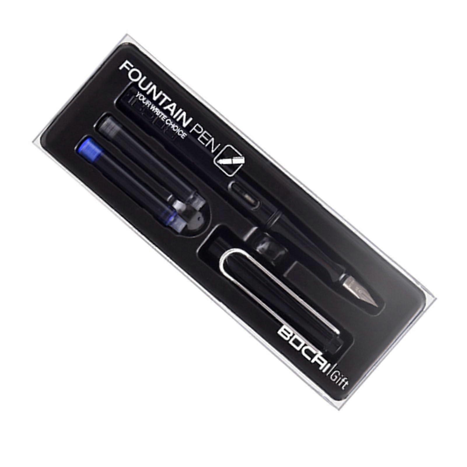 Complete fountain pen set, stainless steel, 0.38 mm nib, comfortable grip, smooth writing (BLACK) 1piece