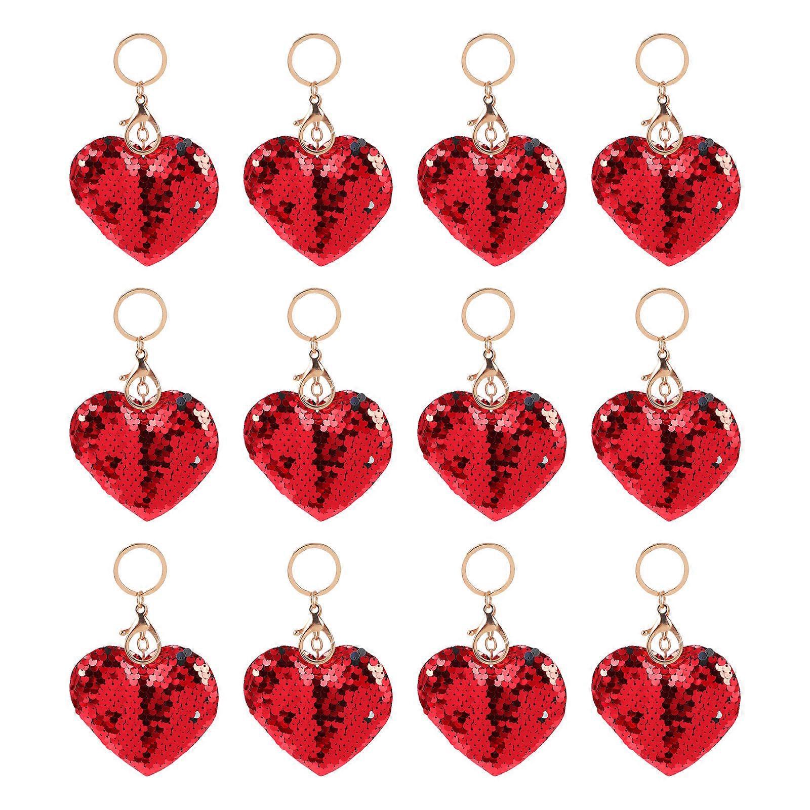 24pcs Heart Shaped Sequin Keychains with Ring   Durable Glitter Flipping Design   Romantic Red Decoration for Purse, Backpack, Handbag   Valentine's