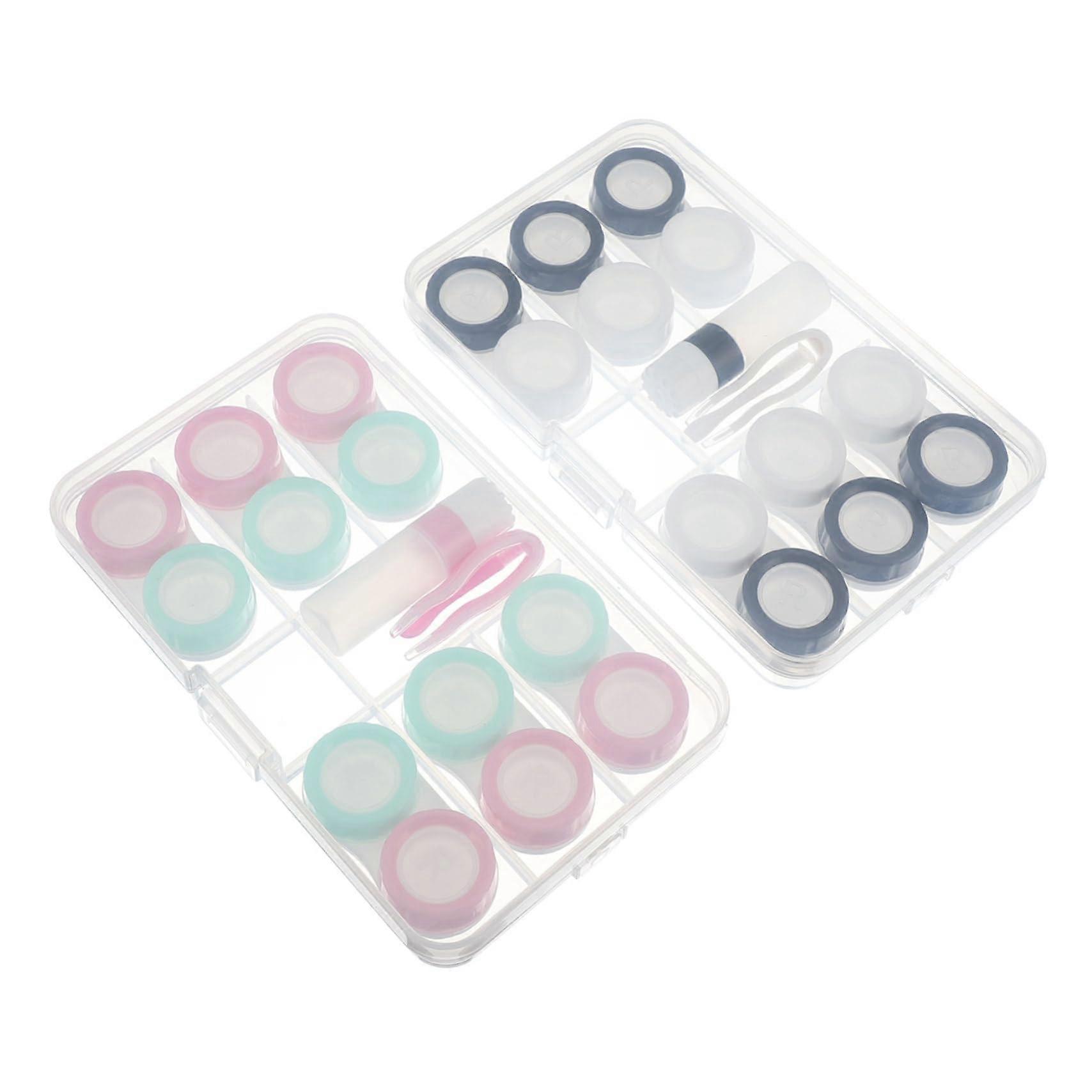 2 Sets Eye Lens Holder Case with Tweezers, Travel Box Case for Contact Lenses, Compact Design, Lightweight Storage