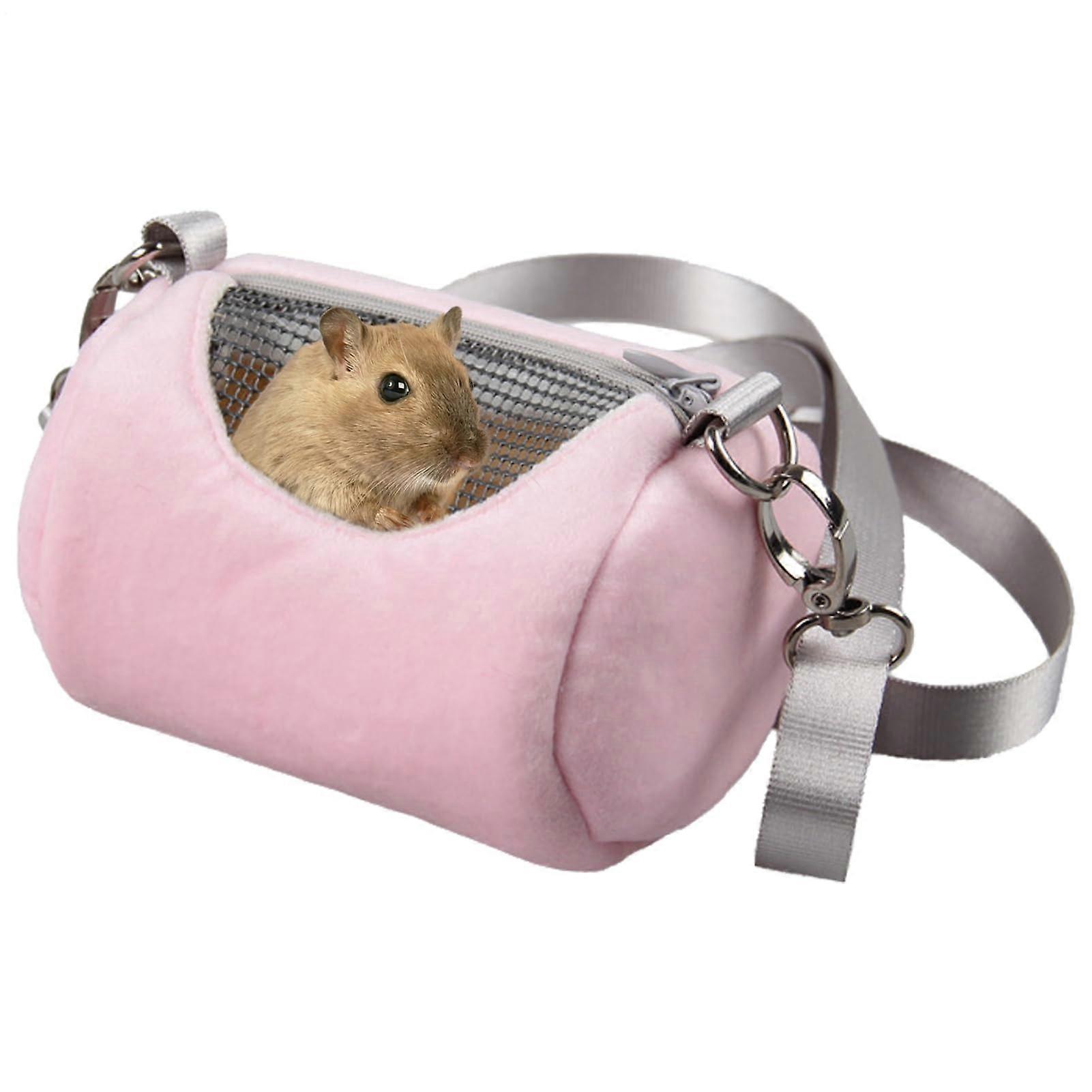 Guinea Pig Carrier - Plush Travel Bag with Mesh Window for Hamsters, Chinchillas, Hedgehogs, and Gerbils, Portable Pink Cage