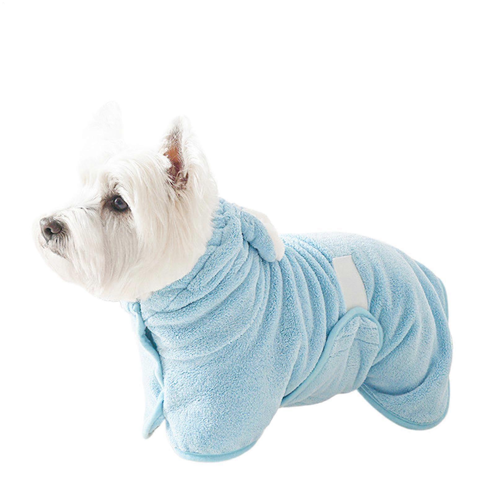 Pets Bathrobe Towel Quick Drying Towelling Dog And Cat Bath Robe Medium Blue