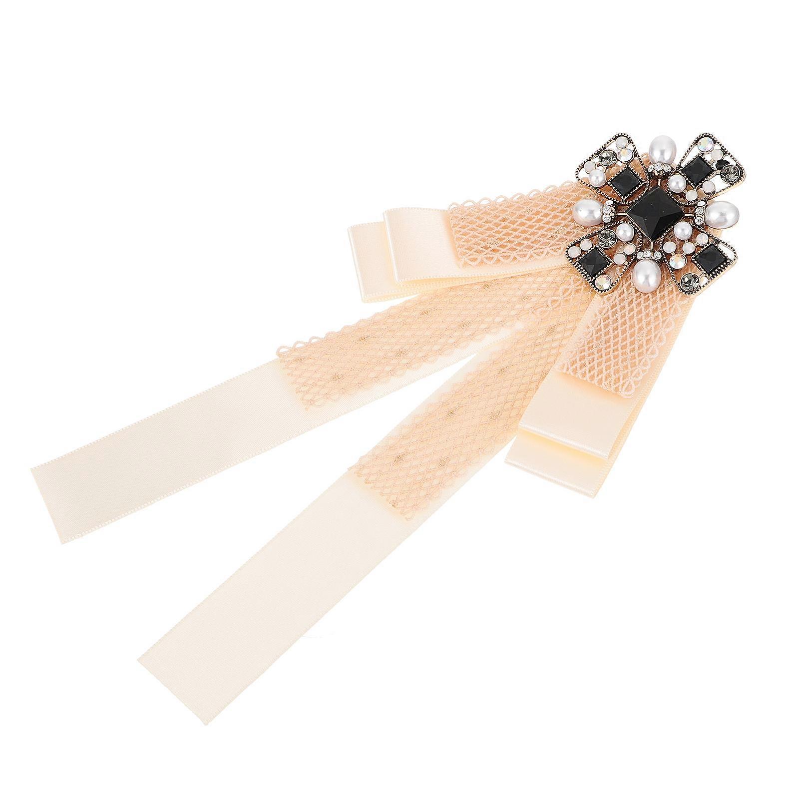 Vintage Lace Bow Tie with Rhinestone and Pearl Accents for Women – Elegant Accessory for Weddings, Theme Parties, and Formal Events – Pin Fastening