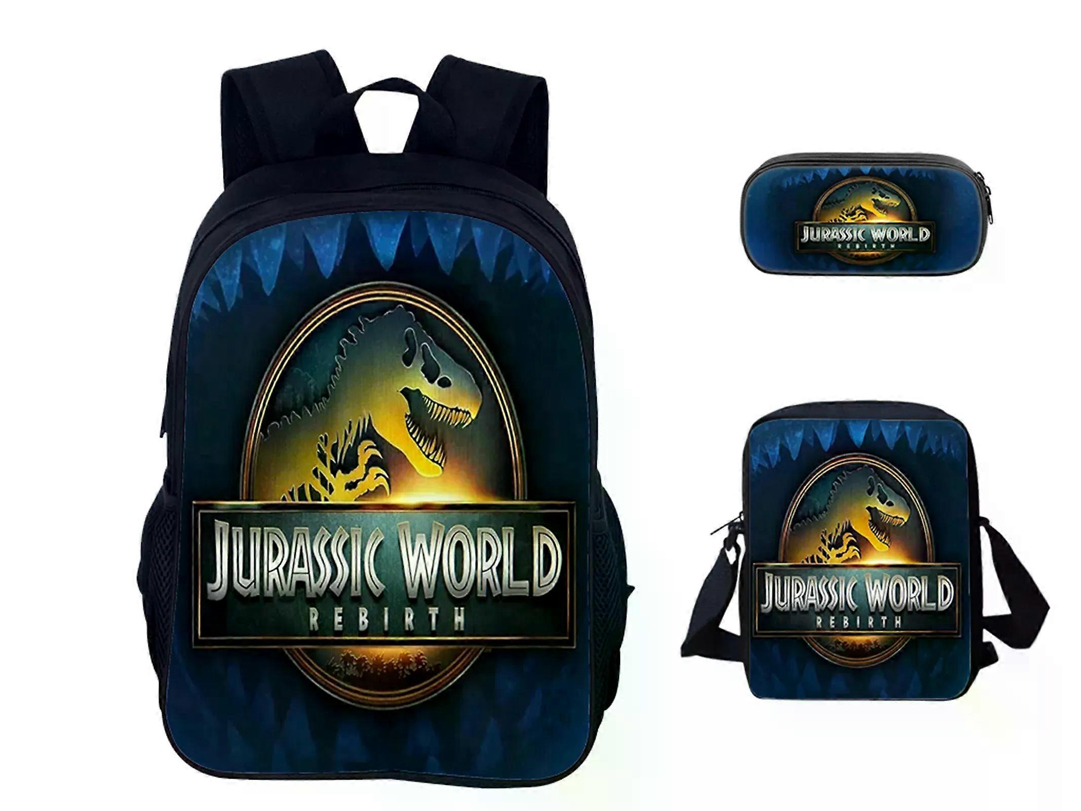 حقيبة مدرسية حقيبة ظهر كلاسيكية من Jurassic World + مقلمة + حقيبة كتف قماشية 3 قطع مجموعة ، حقيبة كتب خفيفة الوزن للأطفال غير رسمية للسفر المدرسي