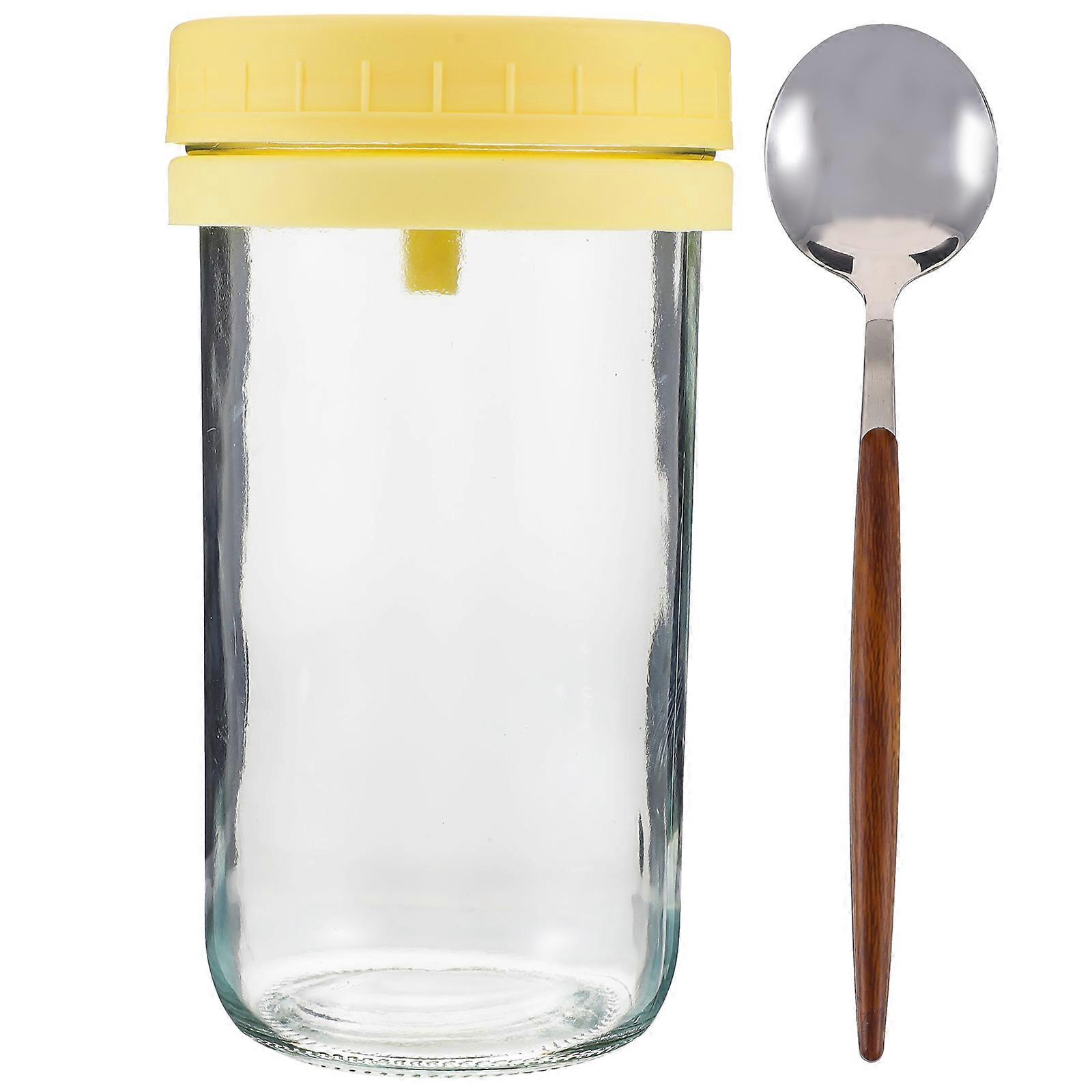 Glass Sealed Cup for Overnight Oats with Leak Proof Cover Yellow Color Perfect for Storage Use 1 Set