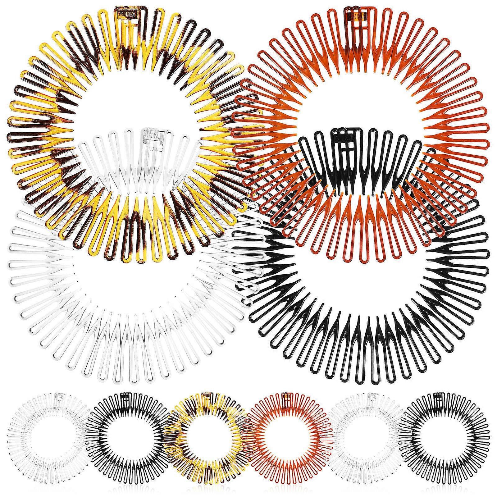 10pcs Full Circular Stretch Comb Flexible Plastic Circle Comb Stretch Hair Comb Headband Holder for Women Random Color