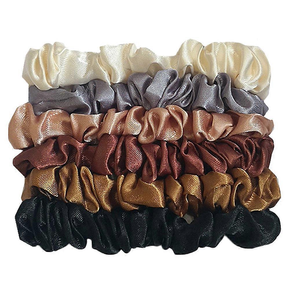 6PCS Retro Faux Silk Ties Elastic Ponytail Holders Stylish Hair Accessories for Women Everyday Wear