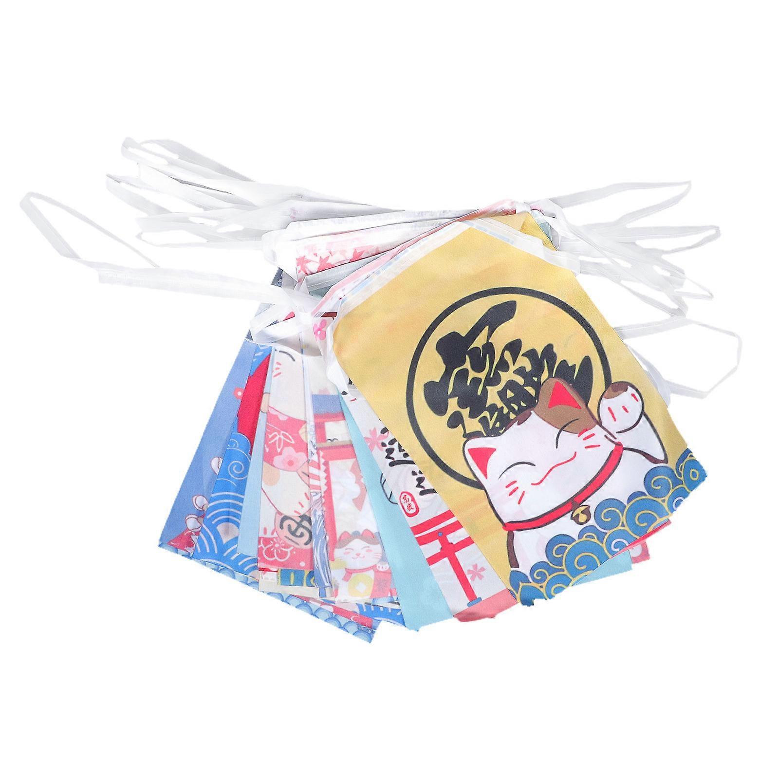 Japanese Maneki Neko String Flag Ornament for Restaurant Wall Decor Polyester Pendant for Rectangular Design Suitable for Shop and Home