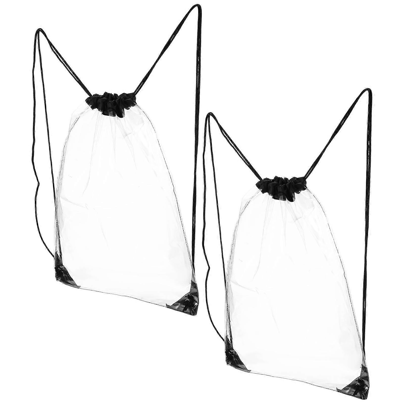 Clear Toiletries Bag Portable Drawstring Design Transparent Black 2Pcs