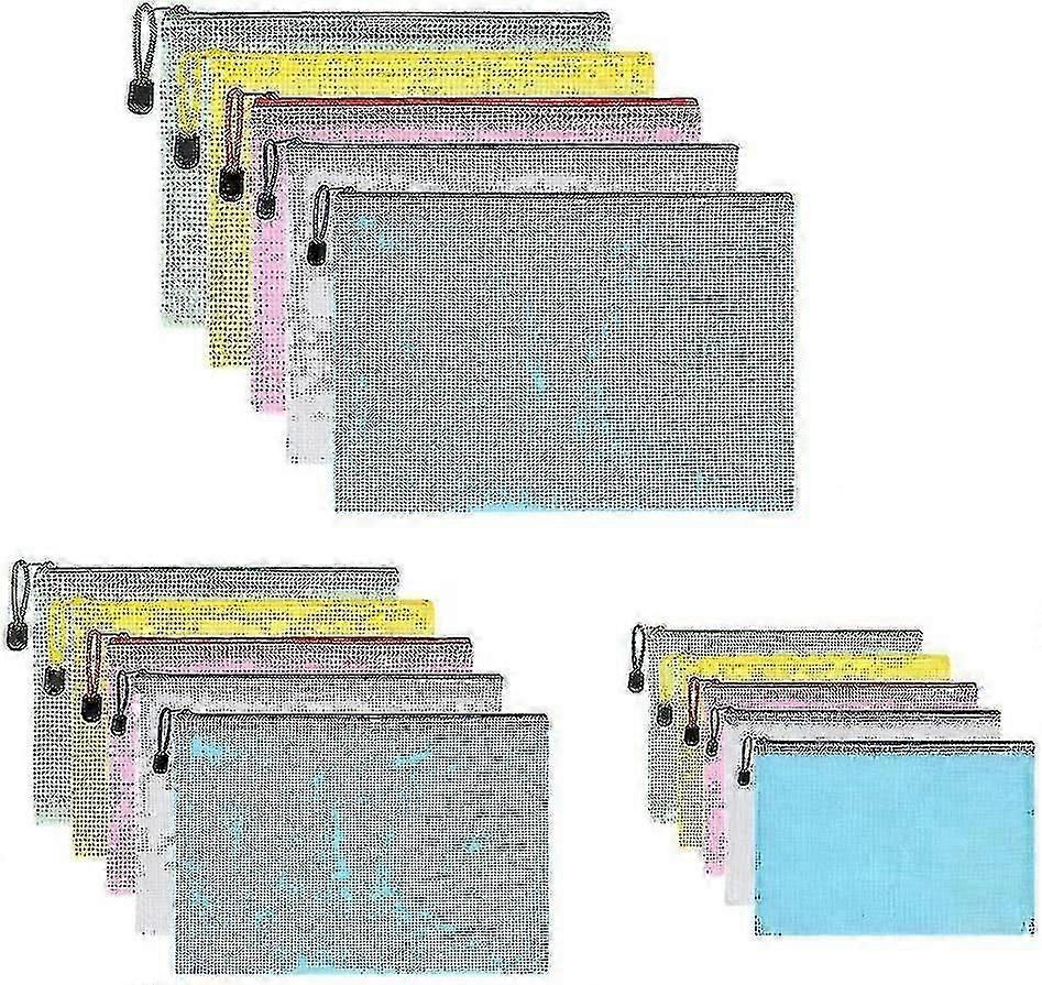 Document Bag A3+a4+a5, 15 Pieces (5 Each) Zipper File Bags, Mesh Plastic Zipper