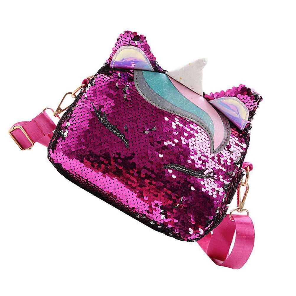 Rosy Unicorn Ear Shaped Sequins Crossbody Bag for Women with Chain Strap PU Material