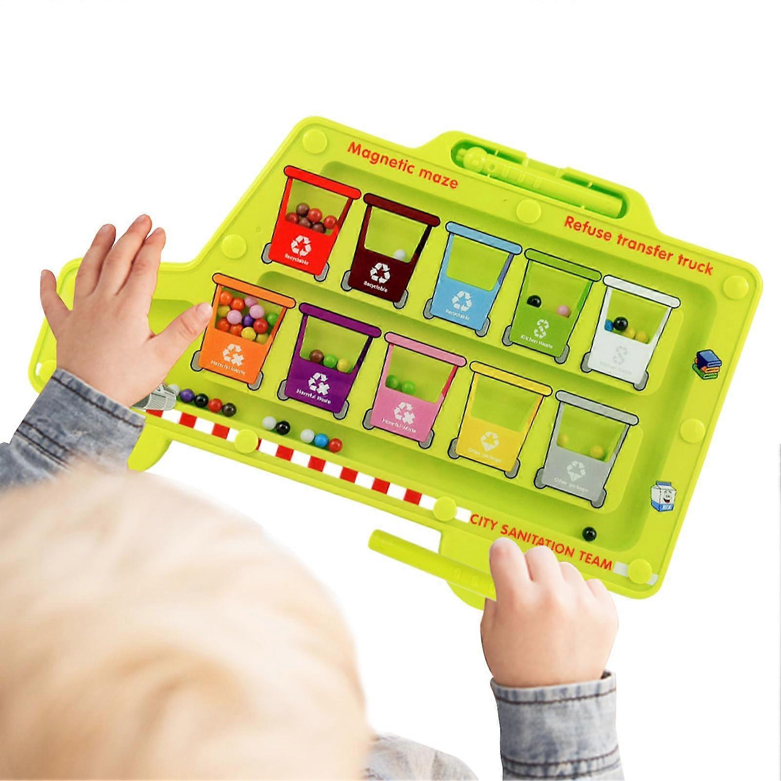 Magnetic Color Labyrinth Puzzle Game Board - Educational Fine Motor Skills Toy for Math Learning, Ages 2-6, Wood, 30x30 cm