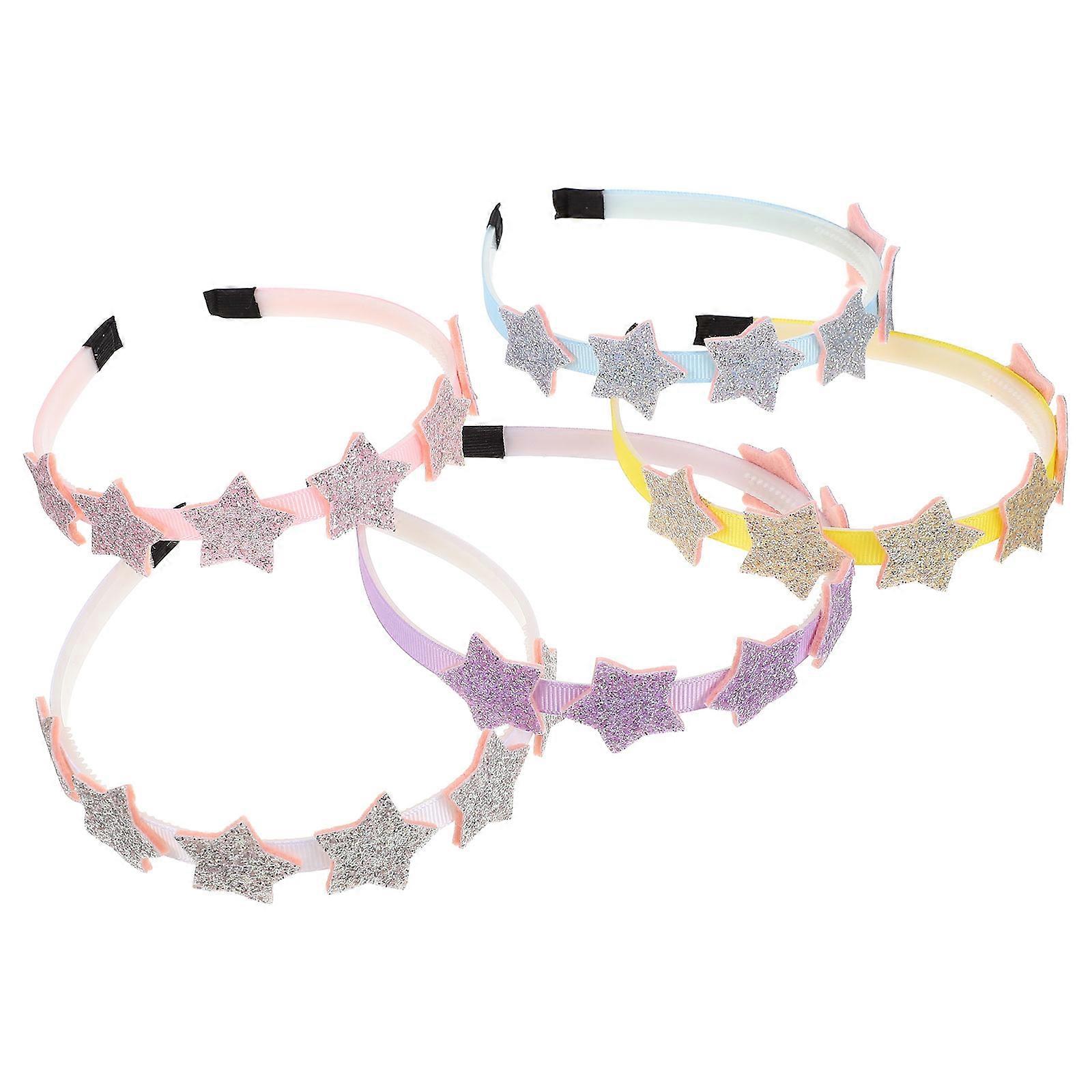 Assorted Color Kids Star Shape Headband with Sequin Glitter Design for Children Plastic Lightweight Comfortable Photo Props 5 Pieces