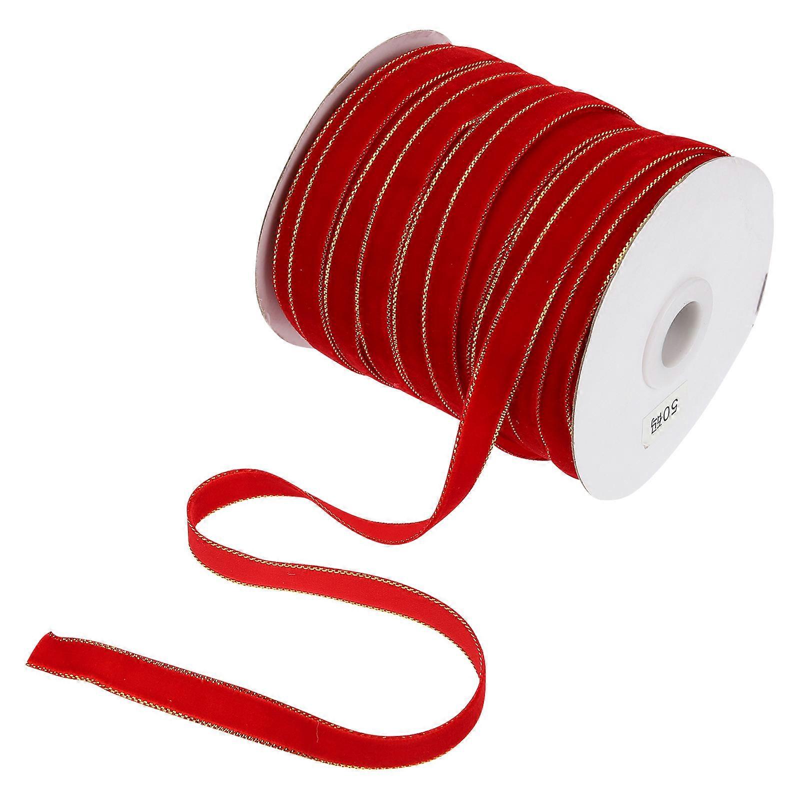Red Velour Ribbon Yards Festive Wrapping Material for Christmas Decor, DIY Crafts, Bow Making, Holiday Wrapping, and Family Projects