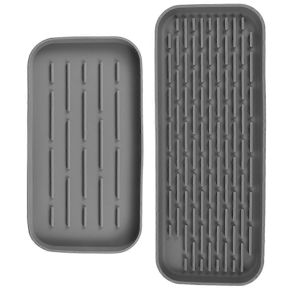 Silicone Kitchen Sink Organizer Tray 2Pcs Grey For Bathroom Drying And Storage Usage