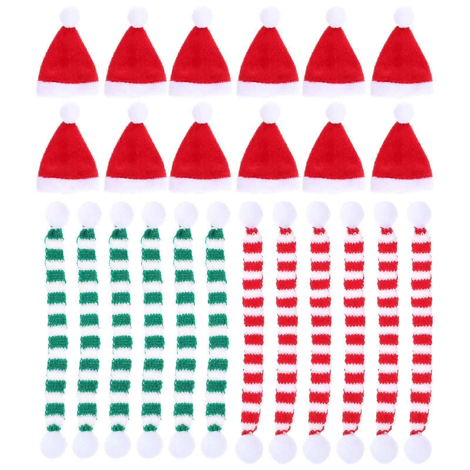 Holiday Party Supplies 24Pcs Mini Knit Hats With Scarves Christmas Event Assorted Color Decoration Design