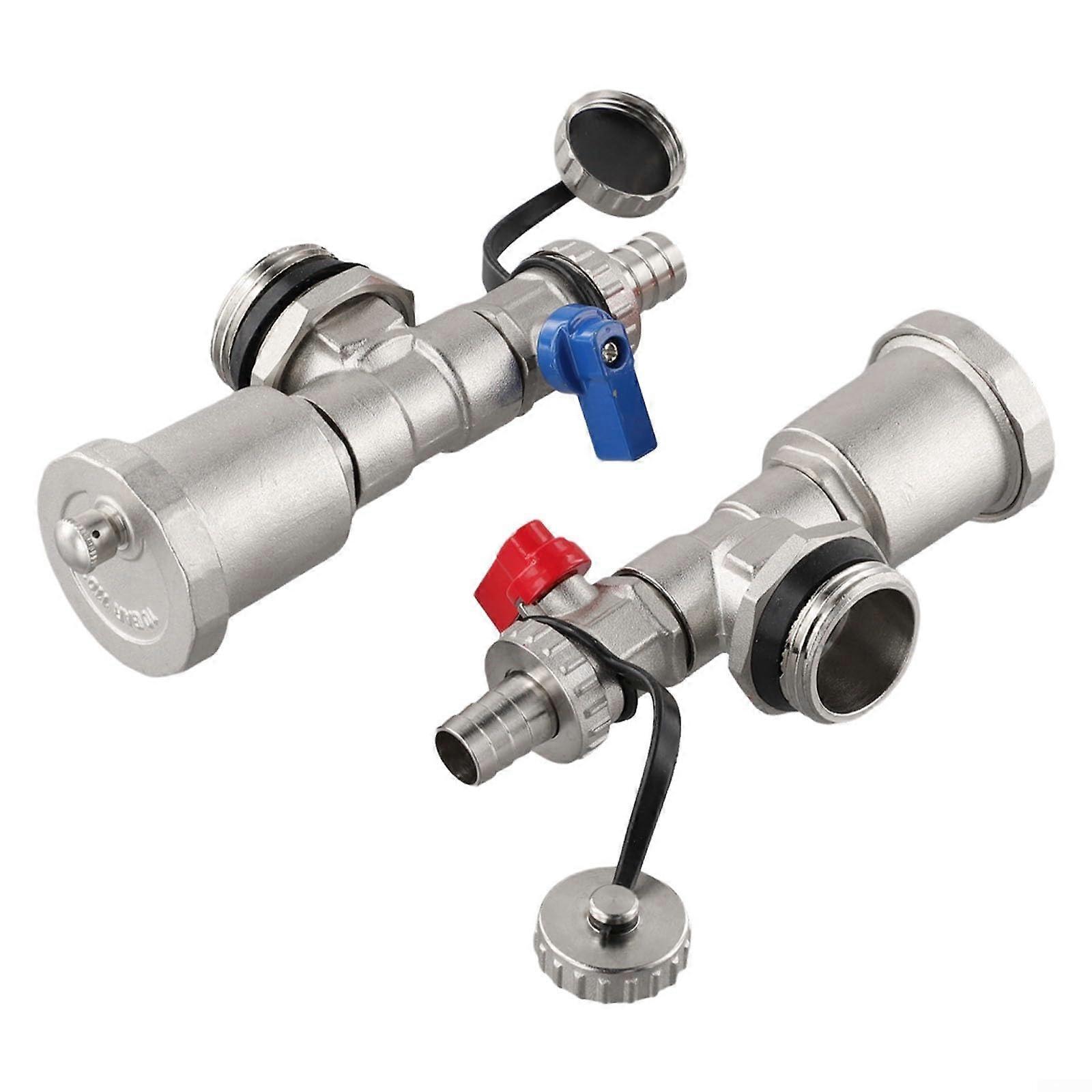 Robust Brass Heating Manifold G1 DN25 With Integrated Drain Valves Red And Blue