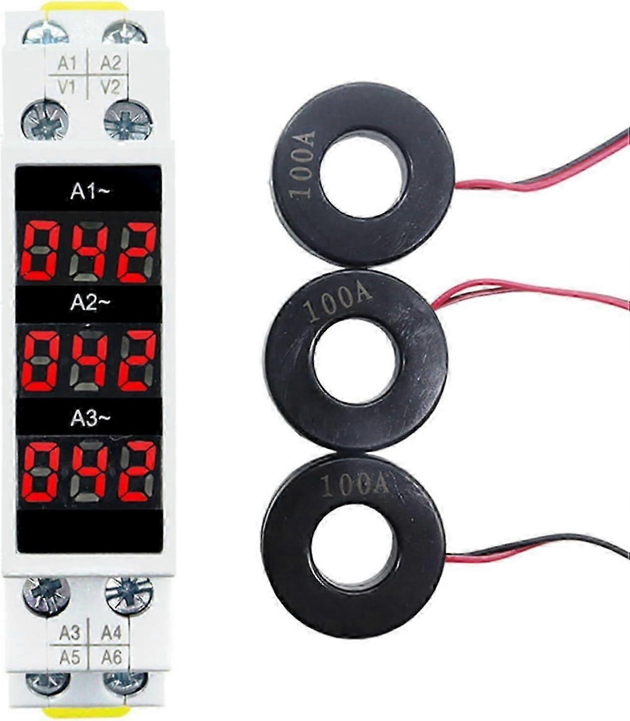 Trefaset DIN-skinne amperemeter, 3-sifret trefaset display, 3-faset digitalt display, modulær strømmålerindikator