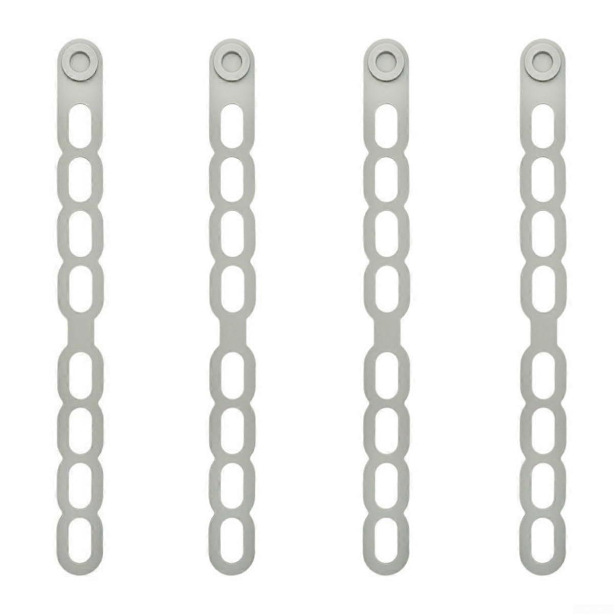 Silicone Latch Strap Ties, 4-Pack, Adjustable Elastic Bands, Self-Locking Button Closure, Gray
