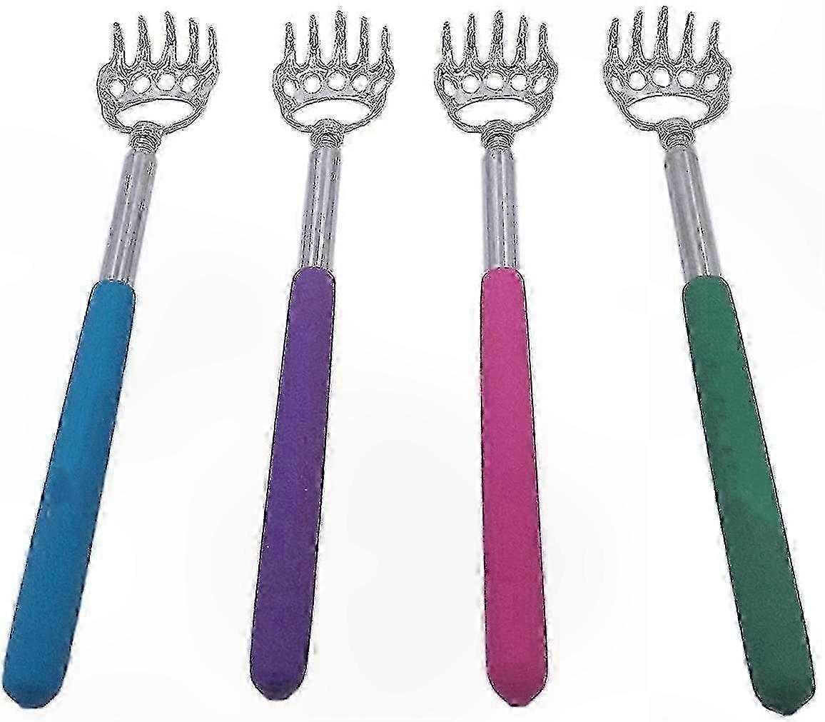 4-Pack Extendable Back Scratcher with Rubber Handles, Portable Metal Telescopic Hand Massager for Comfort and Relaxation