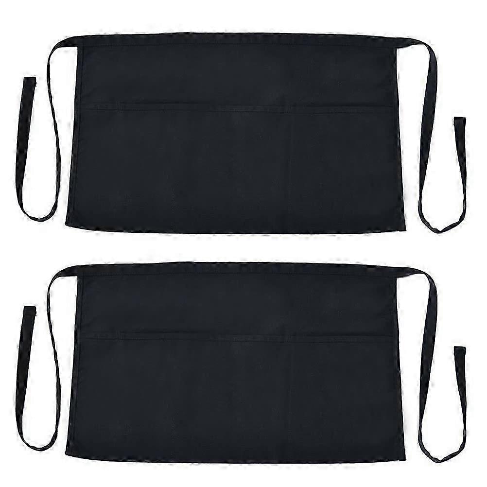 Pack of 2 Waist Aprons, Black, Half Apron, Unisex Waiter's Apron with 3 Pockets