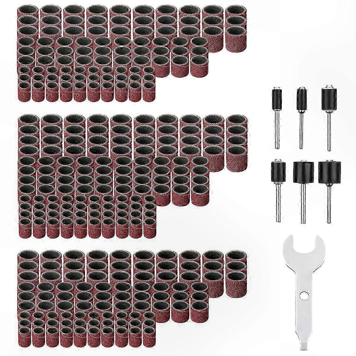 307 Pieces Drum Sander Set Sanding Drum Kit 300 Pieces Sanding Band Sleeves (80 /120 /240 ) + 6 Pieces Drum Mandrels for Rotary Tool (2.35Mm/3.17Mm)+