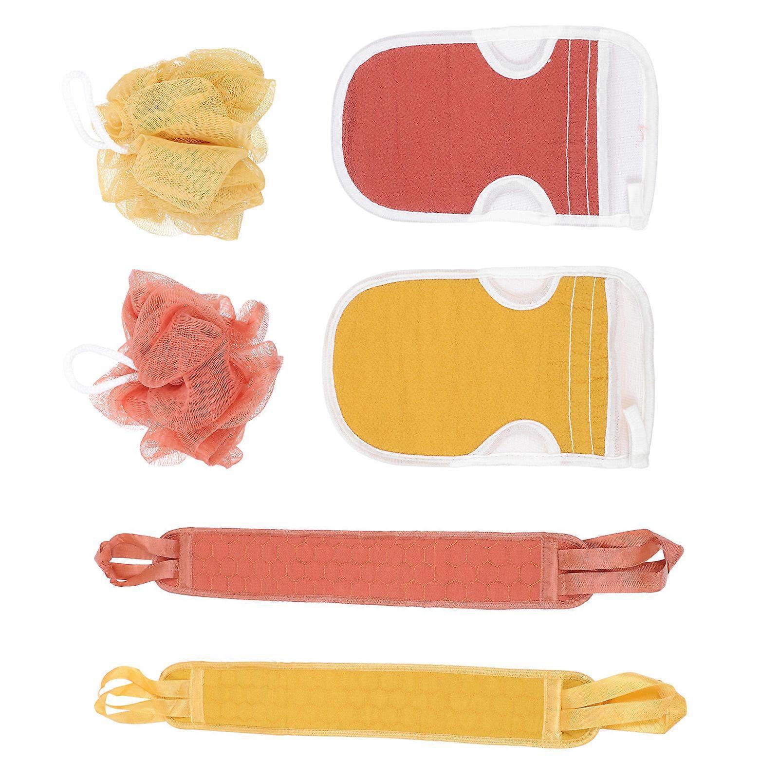 Back Scrubbing Towel Shower Gloves Bathing Towel Assorted Color Plant Fiber for Drainage 2sets