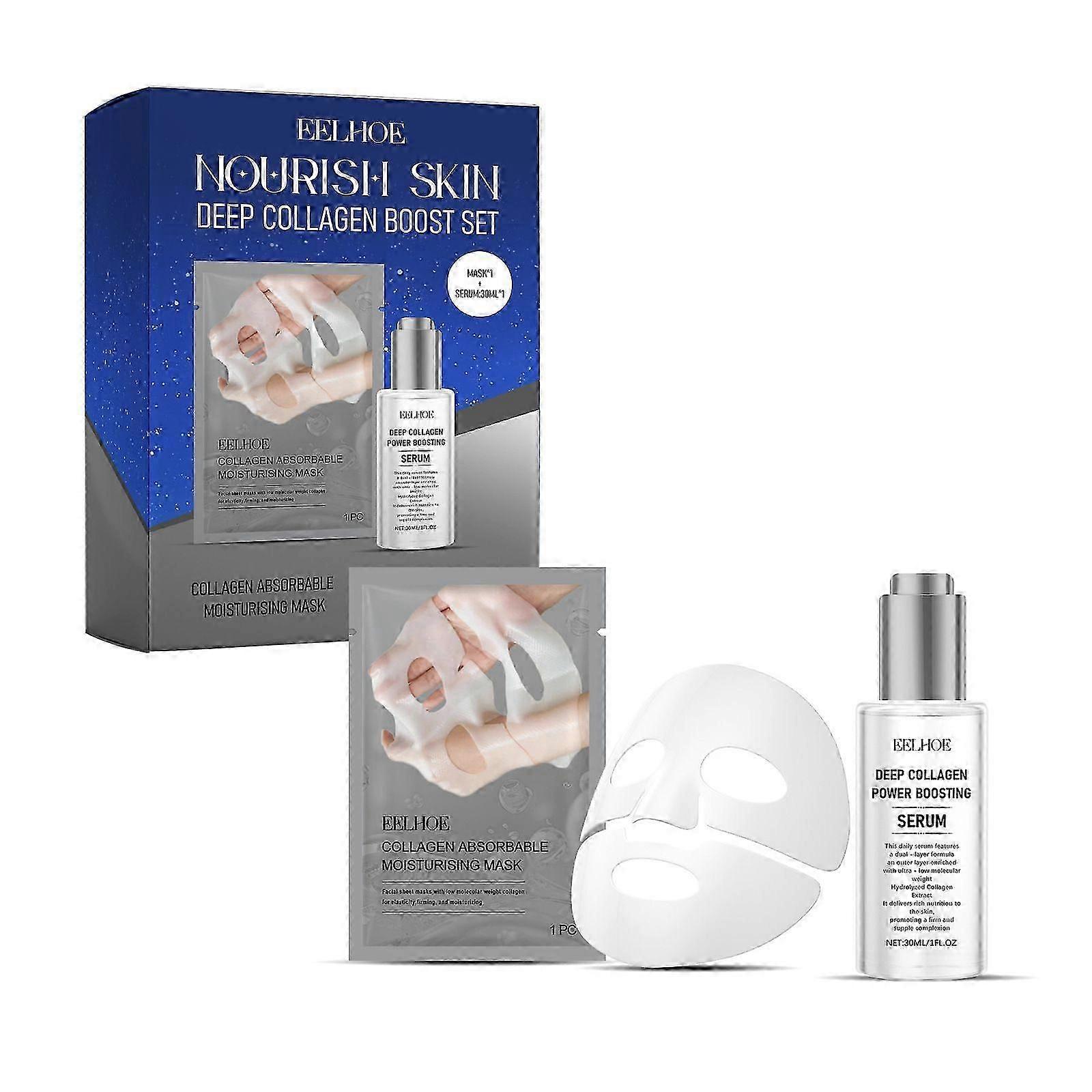 Deep Collagen Boost Set Mild Moisturizing Skin Nourishing Facial Mask and Essence Set, Collagen Power Boosting Serum + Collagen Face Mask Skin Care Gi