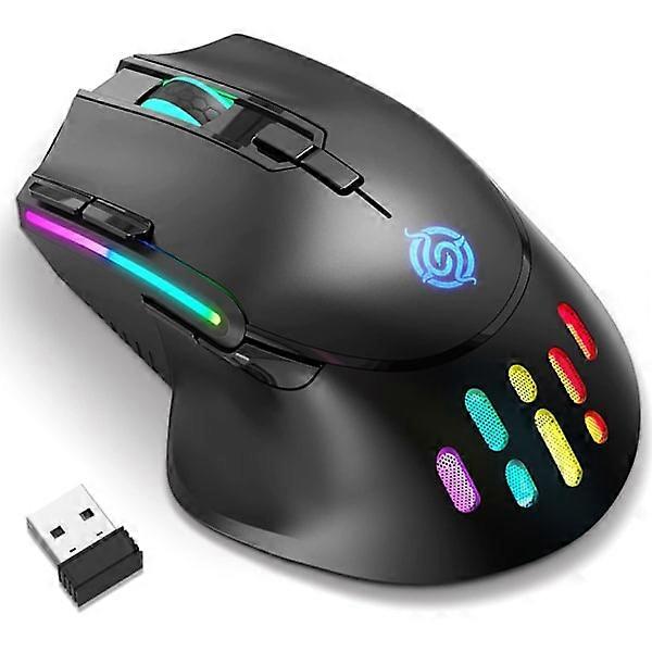 Wireless Gaming Mouse, Wireless and Wired Dual-Mode Rechargeable RGB Gaming Mouse with 9 Buttons, Ergonomic and 3 Adjustable DPI (Black)