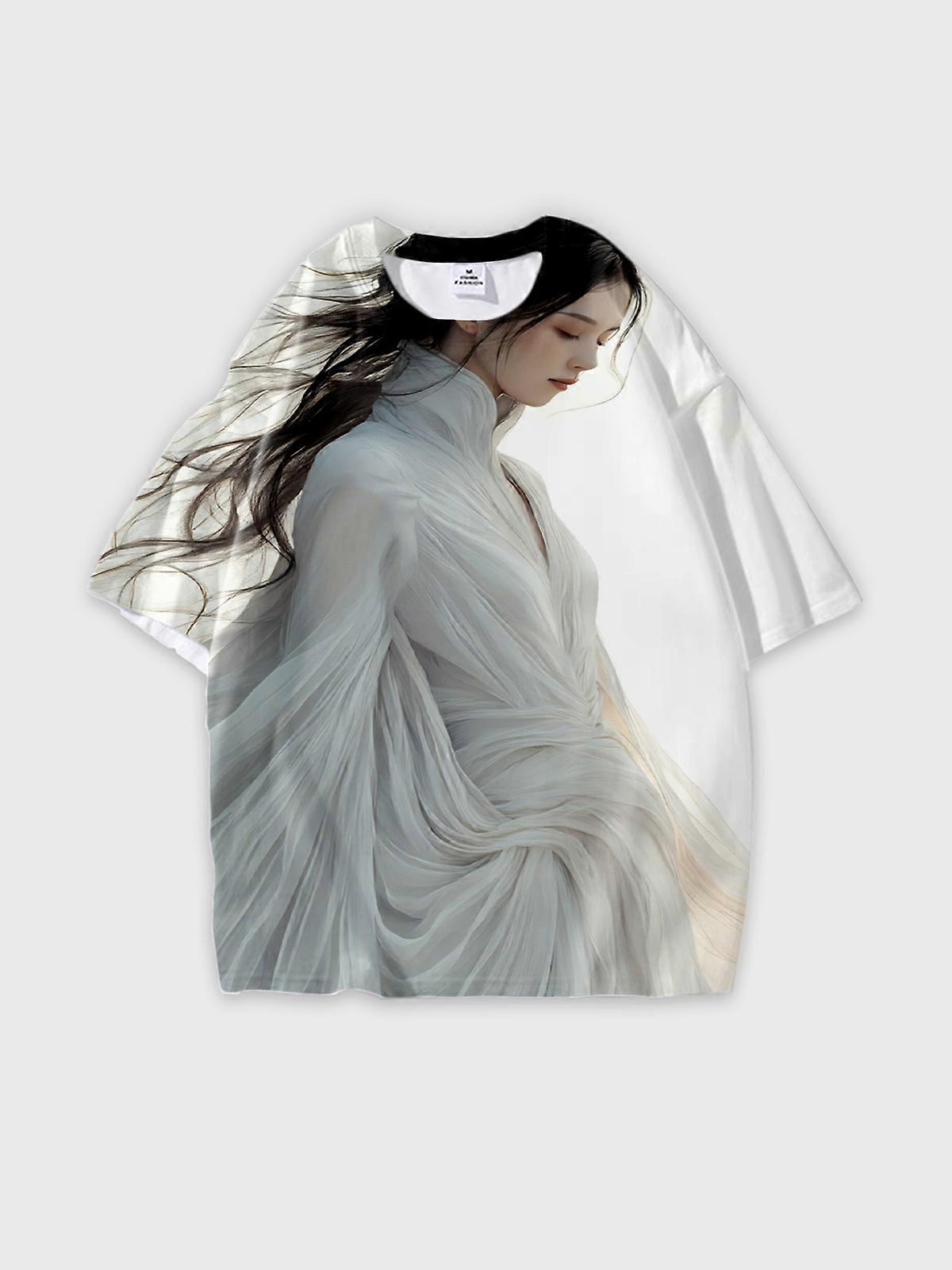 T-Shirt Round Neck, Loose Short Sleeve Pattern Graphic Tee, Unisex Summer Casual Top V2205