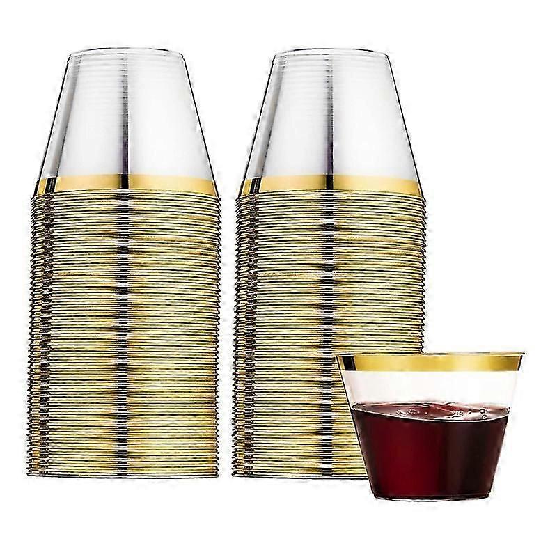 Copos de plástico com aro dourado, copos de bebida reutilizáveis de copos de plástico