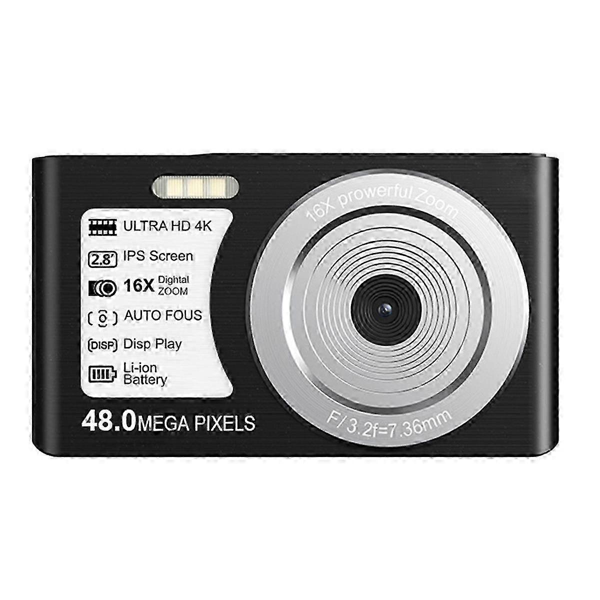 48MP 4K Mini Digital Camera with 16X Zoom, Autofocus, Wide-Angle Lens & Anti-Shake Technology
