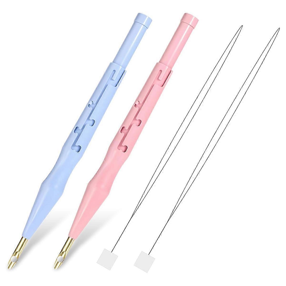 2 Pack Adjustable Embroidery Punch Needle Pen Tool, Punch Needles Adjustable Sewing Threader Needles Felting Threader
